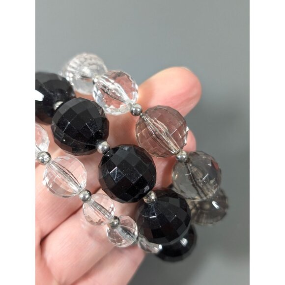 Black Gray Ombre Faceted Clear Lucite Chunky Wrap Bracelet 7" - Picture 6 of 9